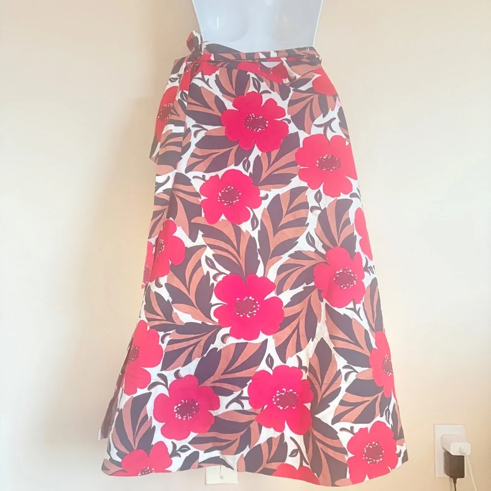 Kate Spade New York Red Floral Midi Wrap‎ Tie Skirt Poppy Fields Print A-Line 2